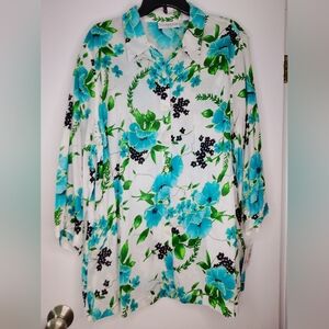 Sag Harbor Blue and Green Floral Button Down Shirt